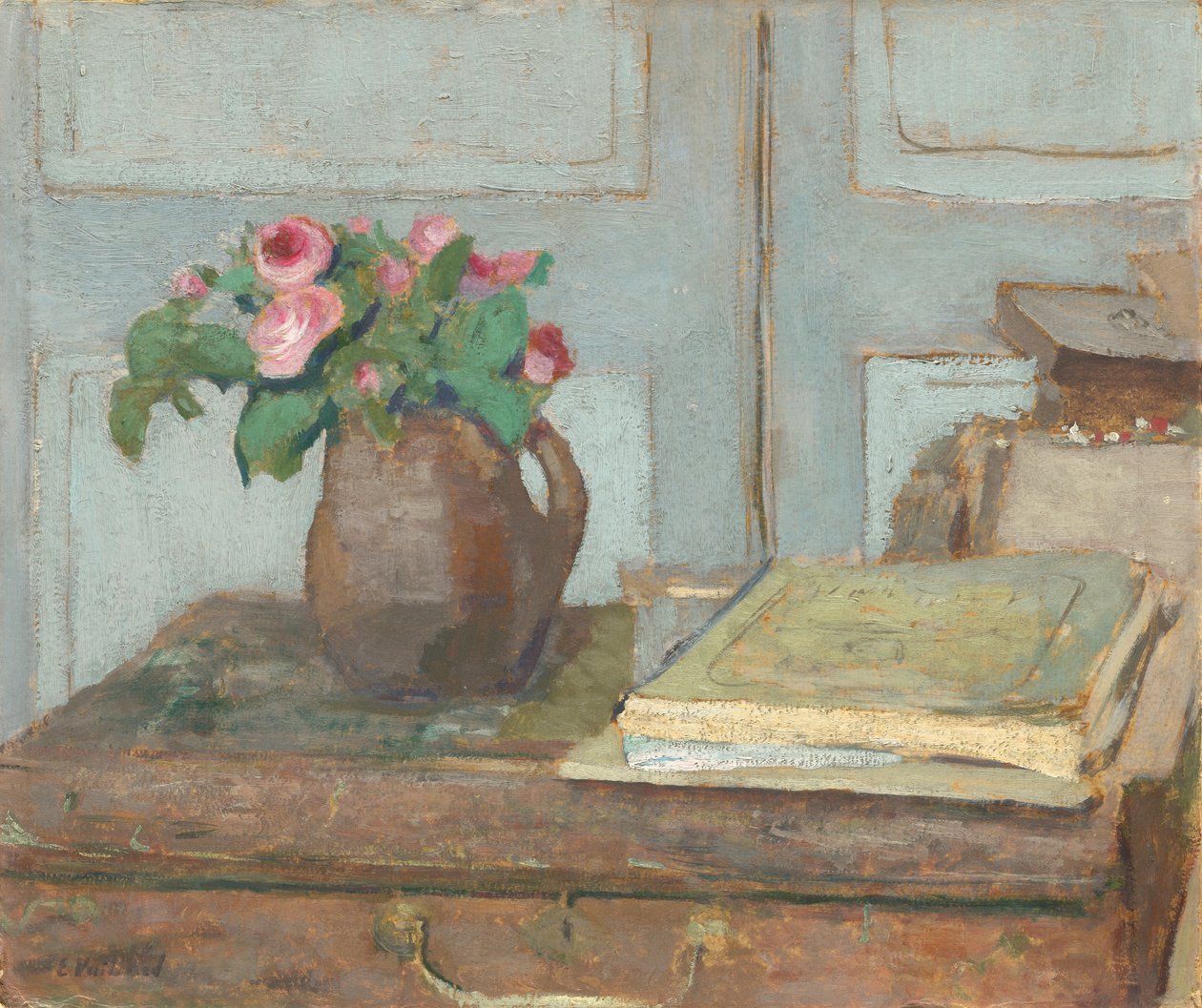 La caja de pinturas del artista y rosas musgo, 1898 de Edouard Vuillard