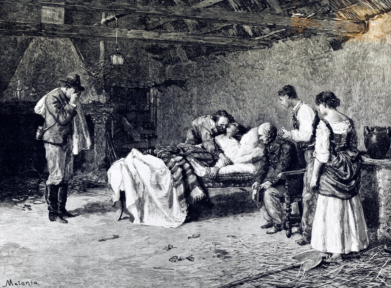 Muerte de Anita Garibaldi en la granja del Marqués Guiccioli (ilustración) de Edouardo Matania