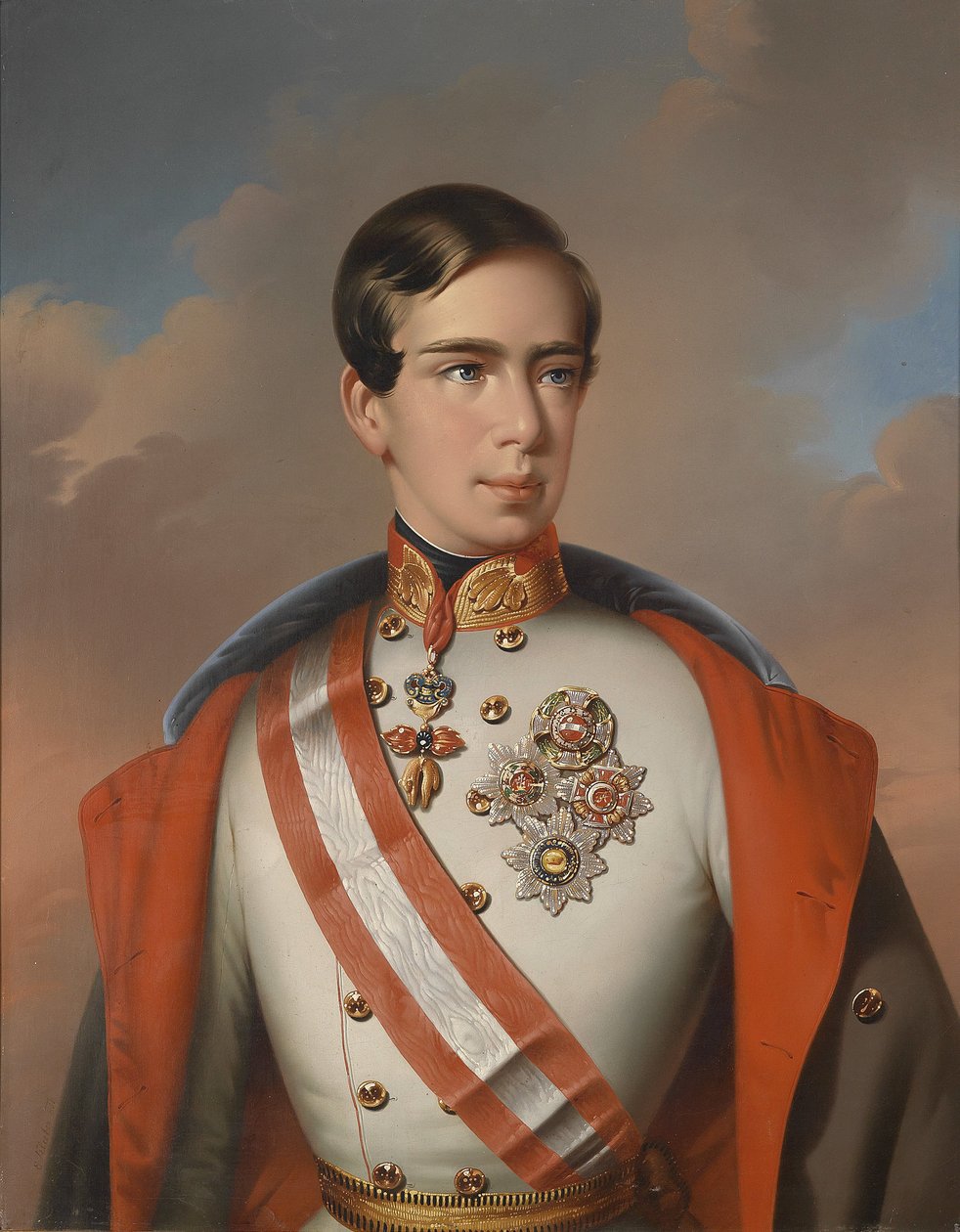 Emperador Francisco José I de Austria en uniforme de mariscal de campo con insignias de órdenes de Eduard Klieber