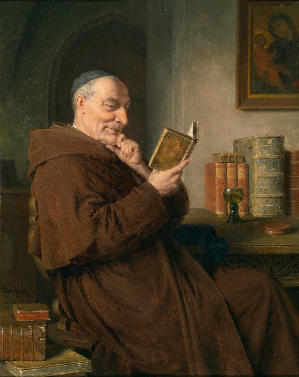 Monje lector con copa de vino de Eduard von Grutzner