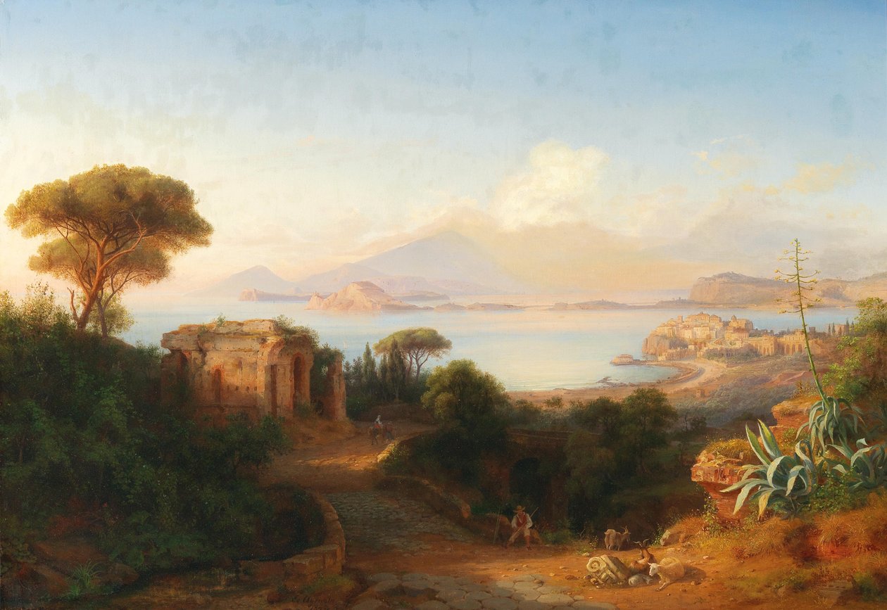 Vista desde la isla de Procida en el Golfo de Nápoles de Eduard Agricola