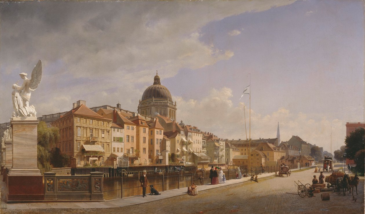 Vista de las fachadas traseras de las casas de la Schlossfreiheit de Eduard Gaertner