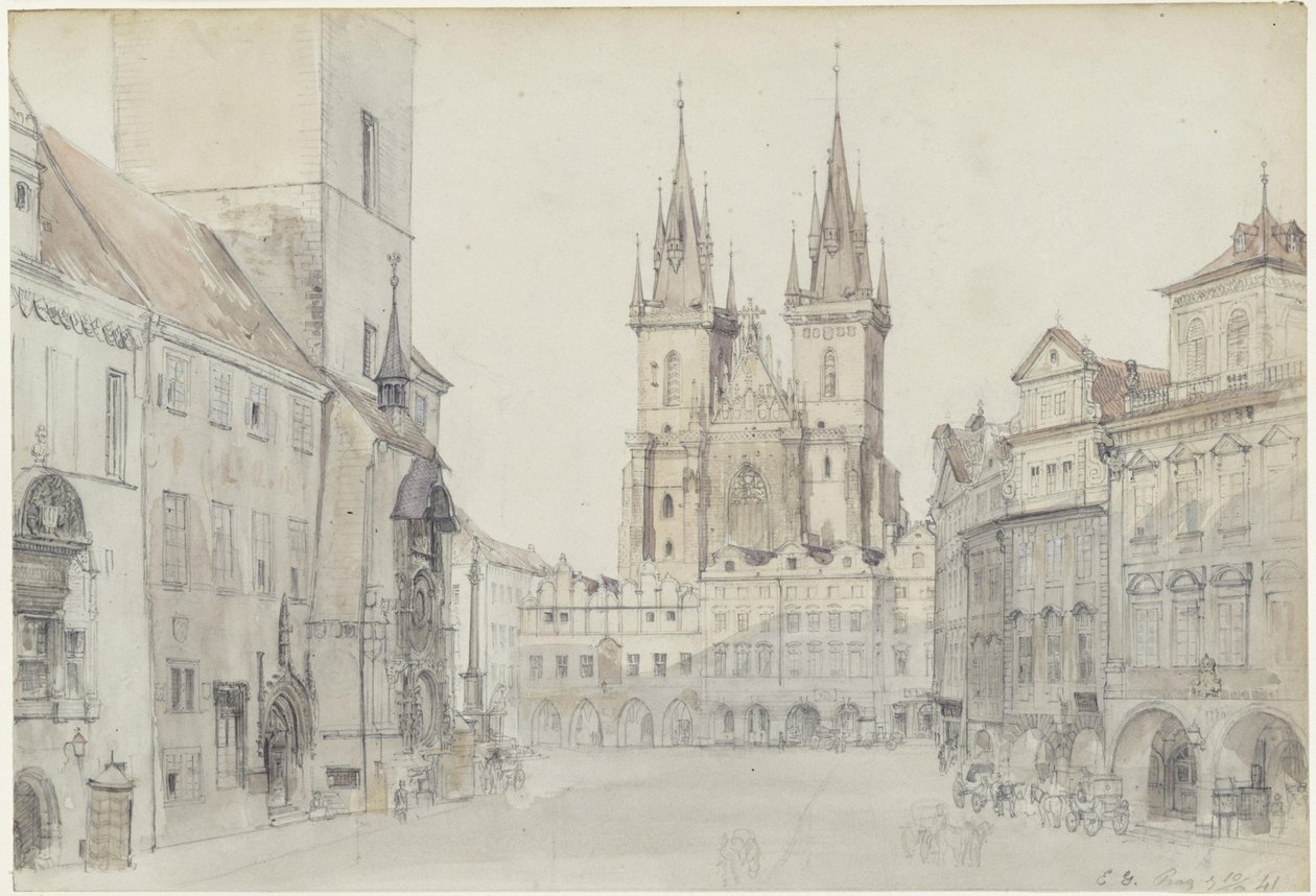 Iglesia de Týn y ayuntamiento de Praga de Eduard Gaertner