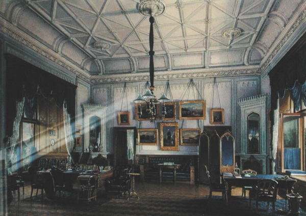 Estudio Azul del Emperador Alejandro II (1818-81) en el Palacio de la Granja, 1860 (acuarela sobre papel) de Eduard Hau