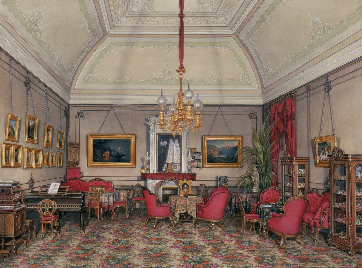 Interiores del Palacio de Invierno. El Quinto Apartamento Reservado. El Salón de la Gran Princesa María Alexandrovna, 1874 de Eduard Hau