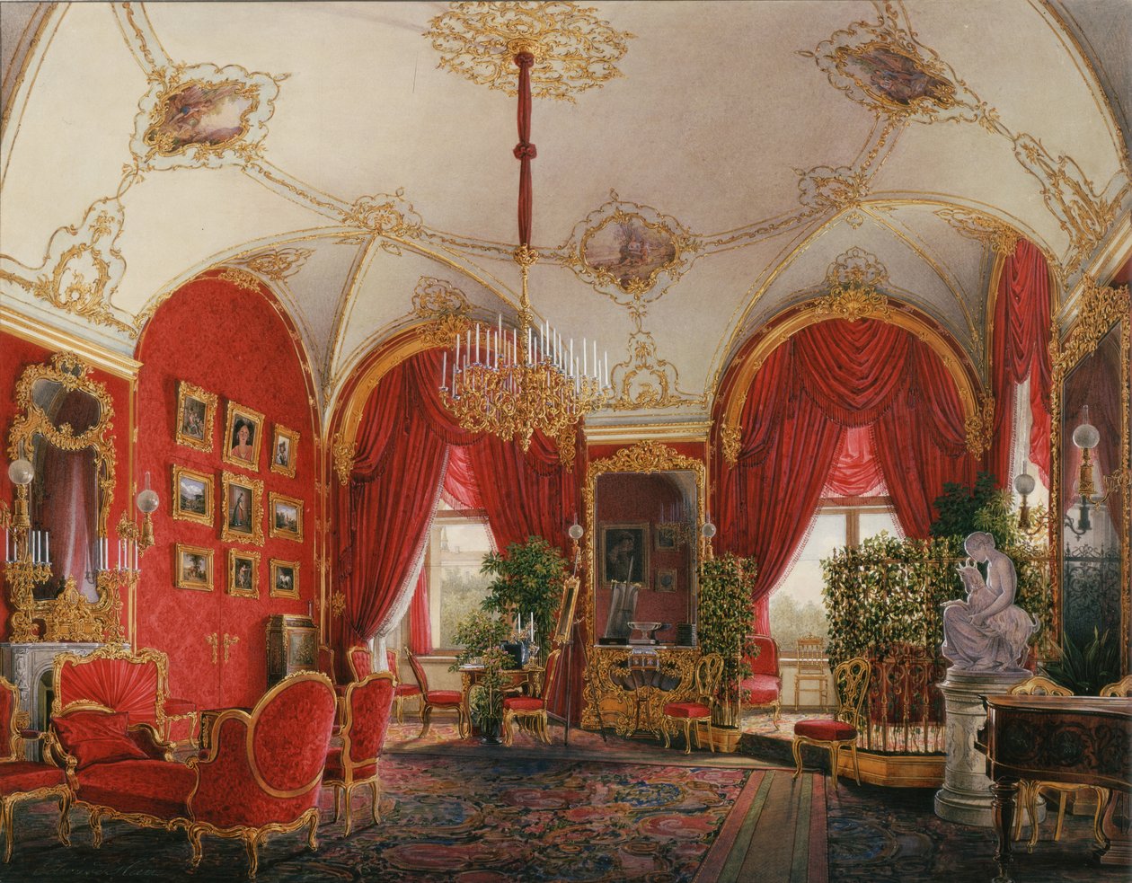 Interiores del Palacio de Invierno. El Cuarto Apartamento Reservado. La Habitación de la Esquina, Mediados del siglo XIX de Eduard Hau
