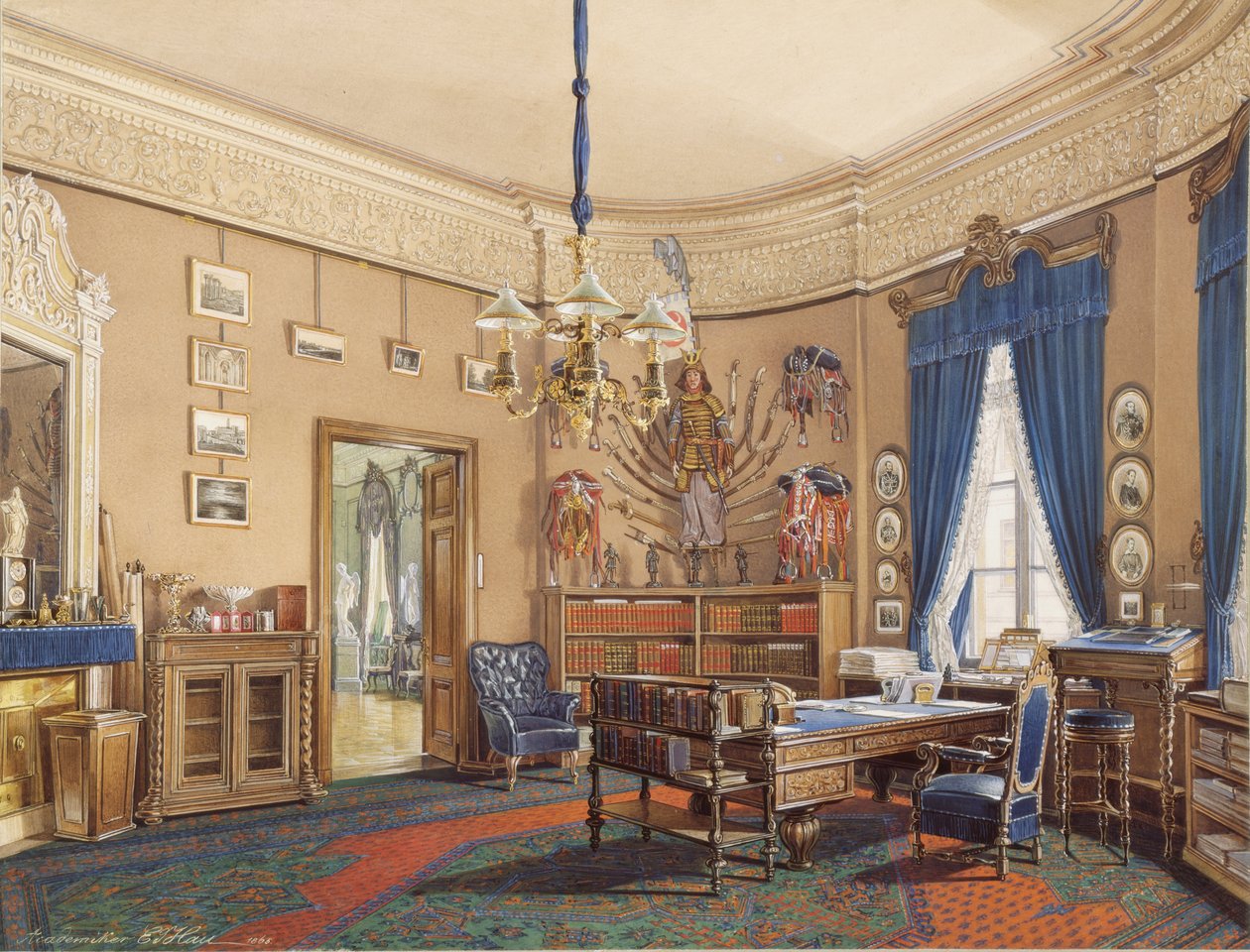 Interiores del Palacio de Invierno. El Estudio del Príncipe Heredero Nikolay Aleksandrovich, 1865 de Eduard Hau
