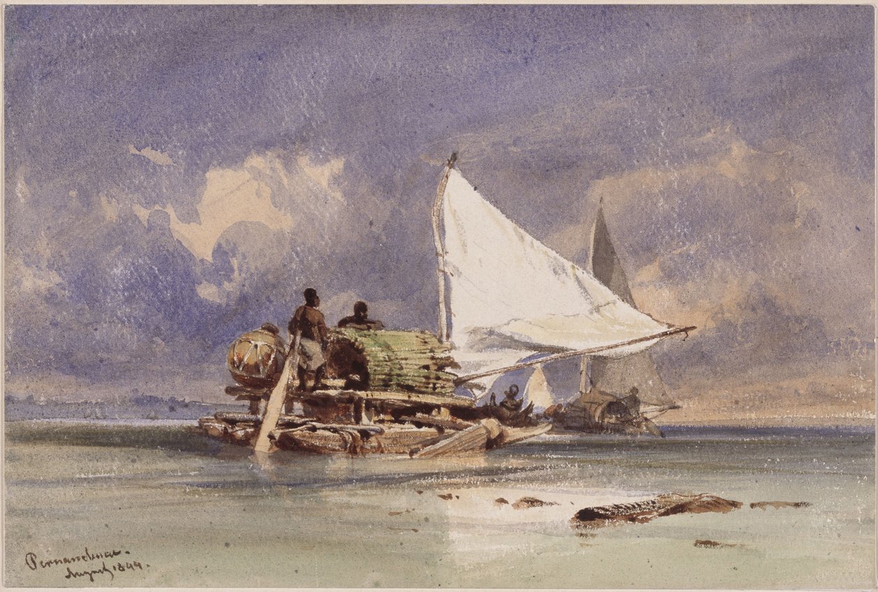 Jangadas en el mar, cerca de Pernambuco (Recife) de Eduard Hildebrandt