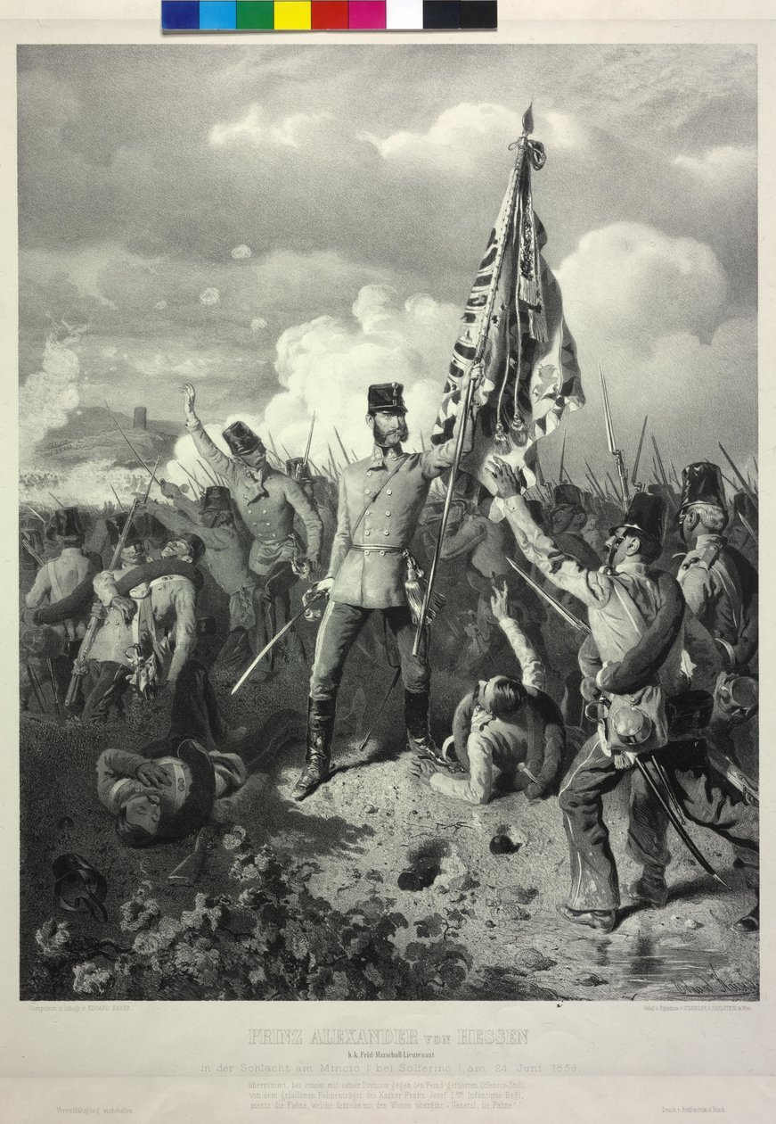 El príncipe Alejandro de Hesse k. k. teniente de mariscal de campo en la batalla del Mincio en Solferino el 24 de junio de 1859. de junio de 1859 de Eduard Kaiser