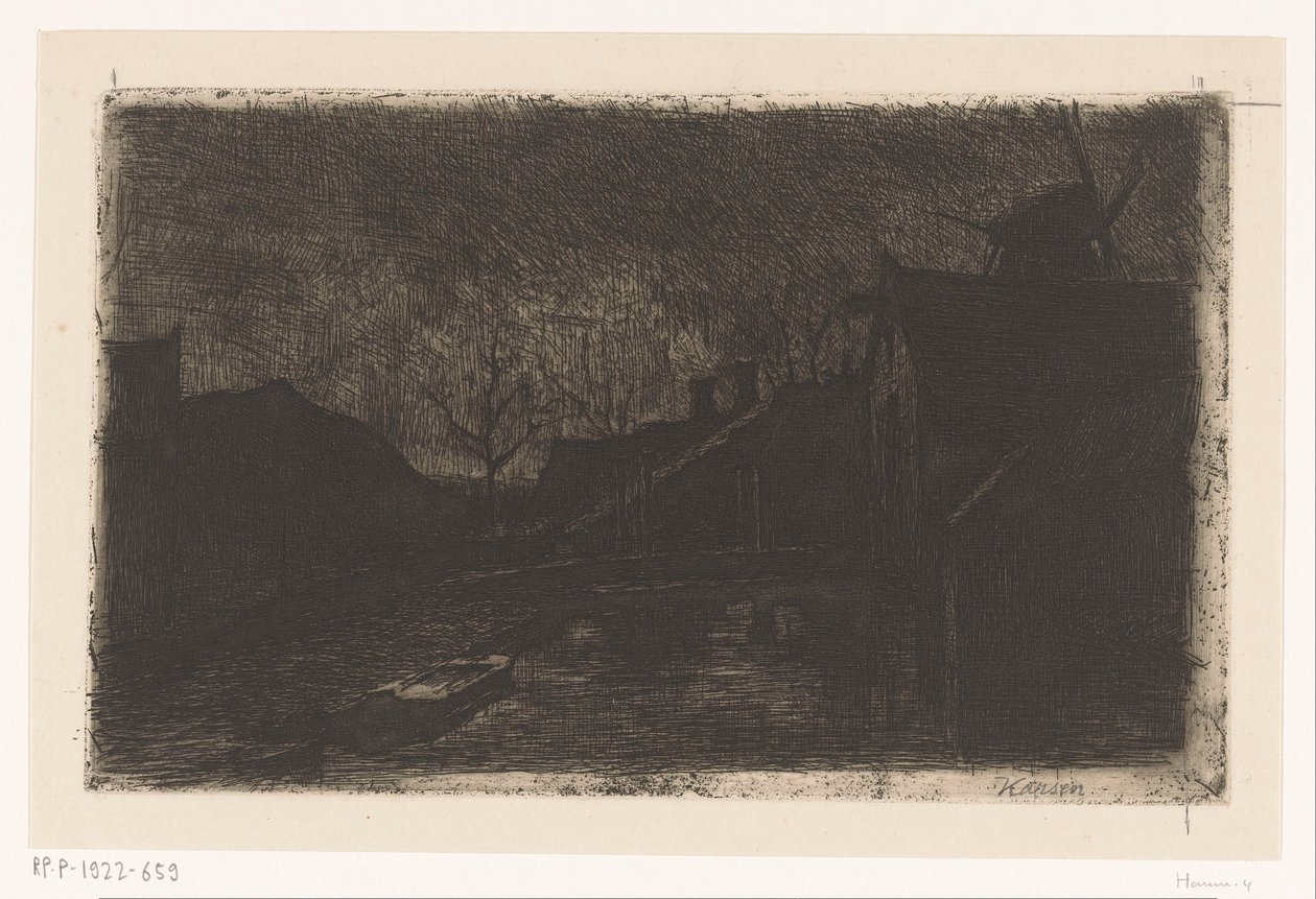 Paisaje con casas y molino de noche de Eduard Karsen (signed by artist)