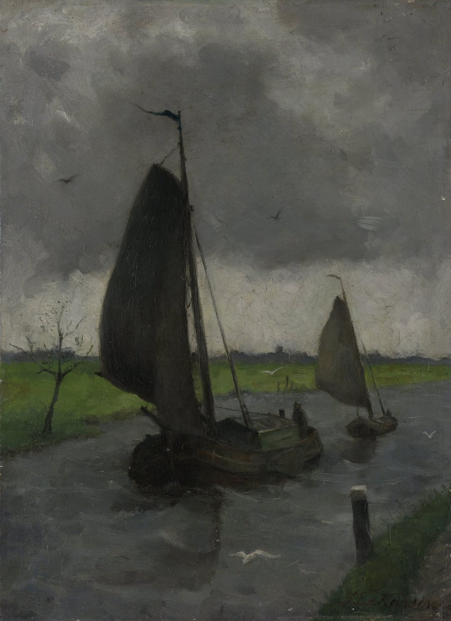 Curso de agua con barcazas a vela de Eduard Karsen
