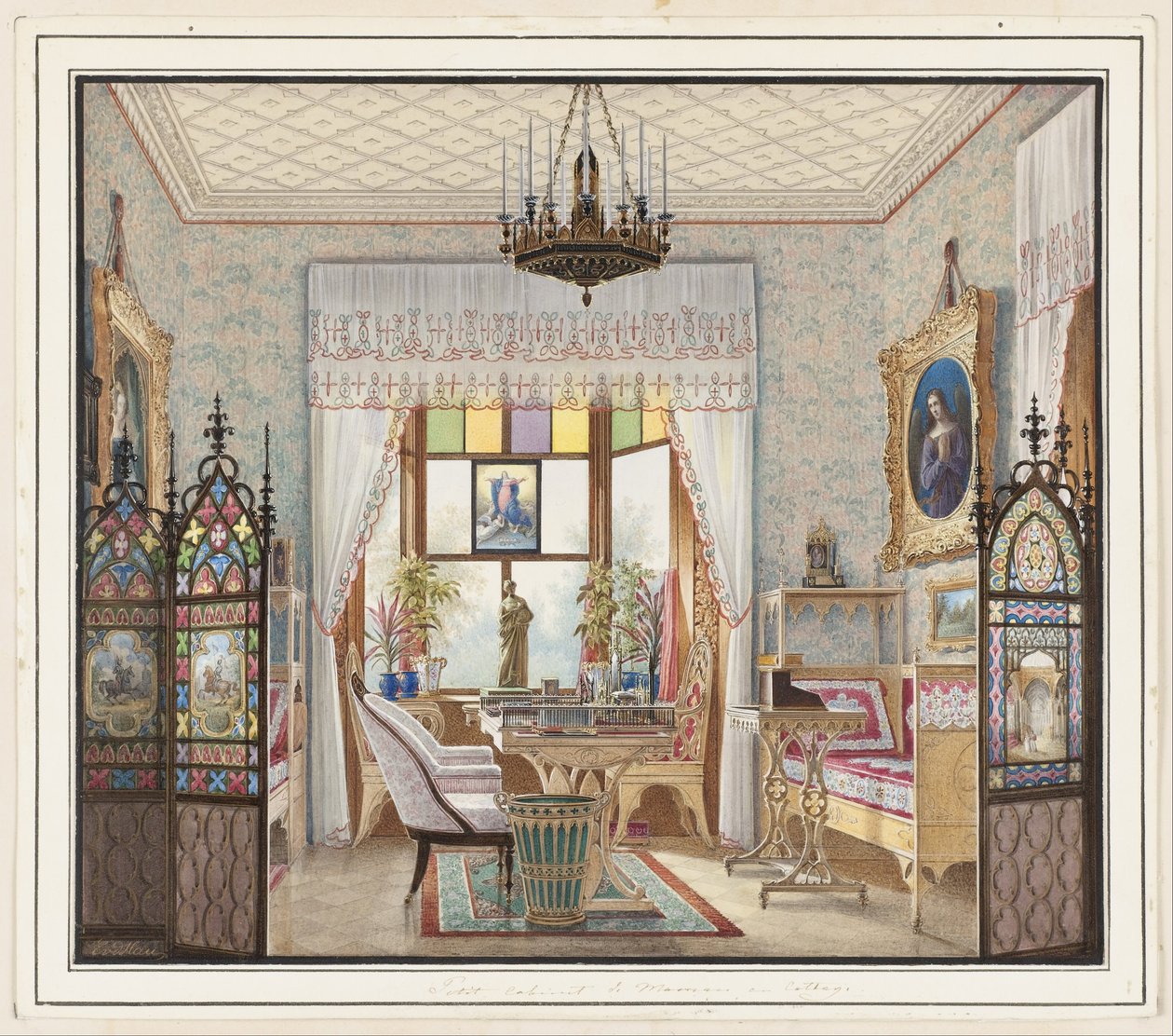 Sala de Estar de la Emperatriz Alexandra Feodorovna, Palacio de la Cabaña, San Petersburgo, Rusia de Eduard Petrovich Hau