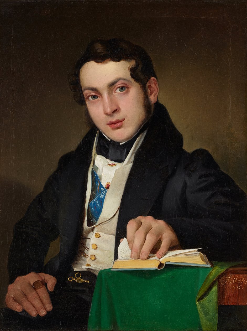 Hombre joven sentado en falda negra de Eduard Ritter