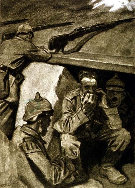 Un órgano bucal en las trincheras, ilustración de una revista alemana, 