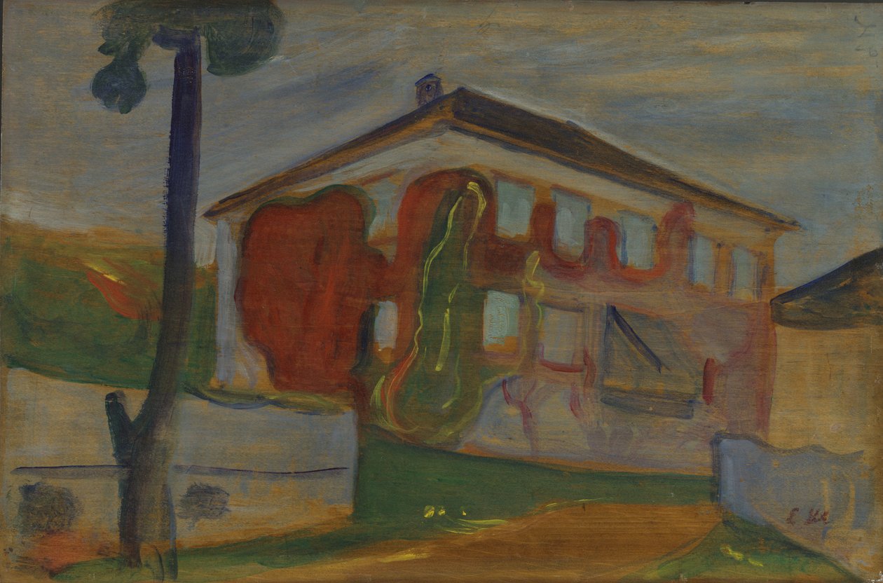 Casa con enredadera roja de Virginia, c.1900 (óleo sobre tabla) de Edvard Munch