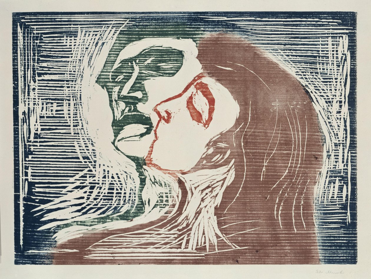 Cabeza con cabeza (hombre y mujer besándose) de Edvard Munch