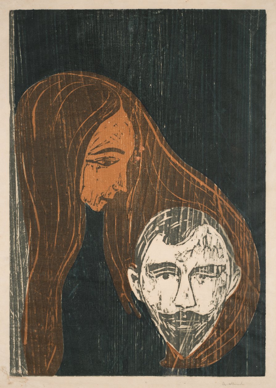 Cabeza de hombre en el cabello de una mujer de Edvard Munch