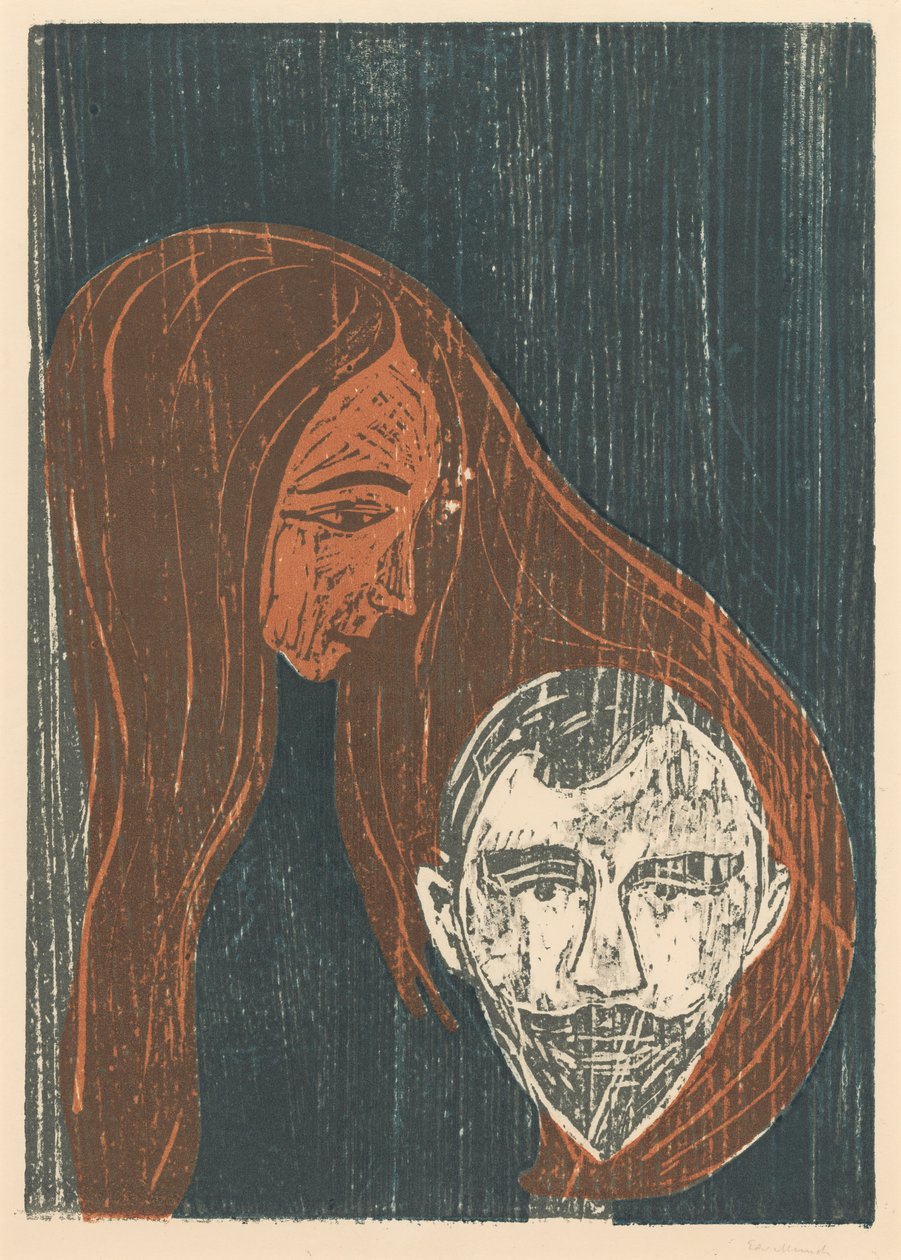Cabeza de hombre en el cabello de una mujer de Edvard Munch