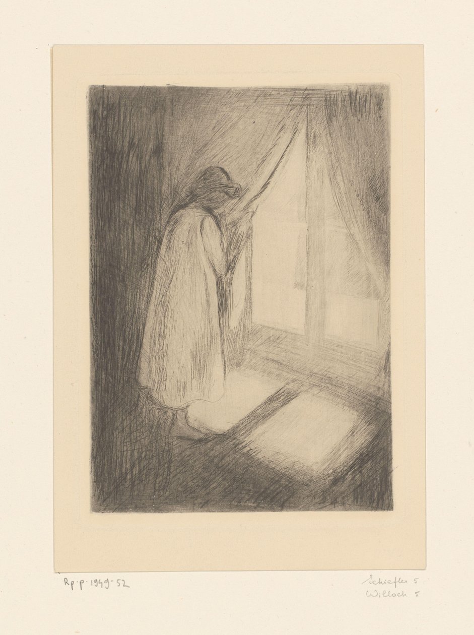 Chica en camisón junto a una ventana
Chica en una ventana (título original) de Edvard Munch