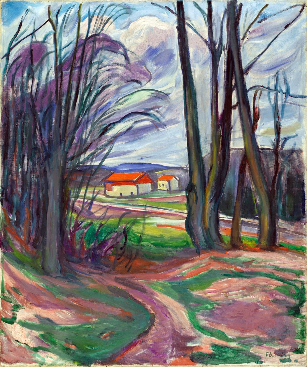Paisaje en Skoyen (Oslo, Noruega). Pintura de Edvard Munch (1863-1944), óleo sobre lienzo, hacia 1920. Arte noruego, siglo XX, expresionismo. Colección privada. de Edvard Munch