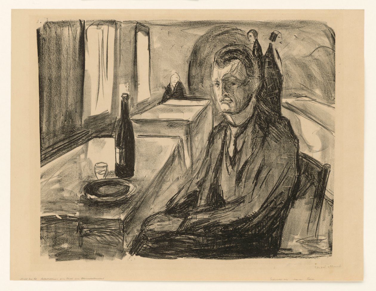 Autorretrato con una botella de vino de Edvard Munch