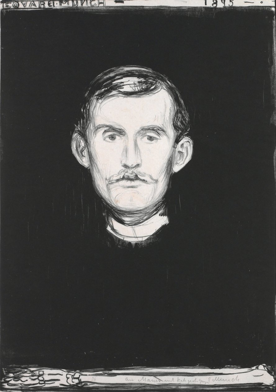 Autorretrato con Brazo de Esqueleto de Edvard Munch