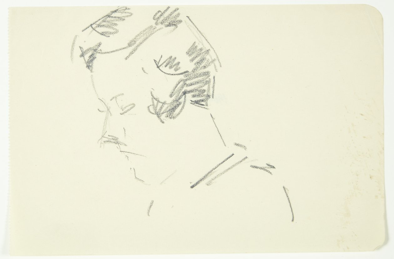 Estudio de retrato de la pintora Ellen Olrik, con la cabeza inclinada, perfil 7/8 hacia la izquierda de Edvard Weie