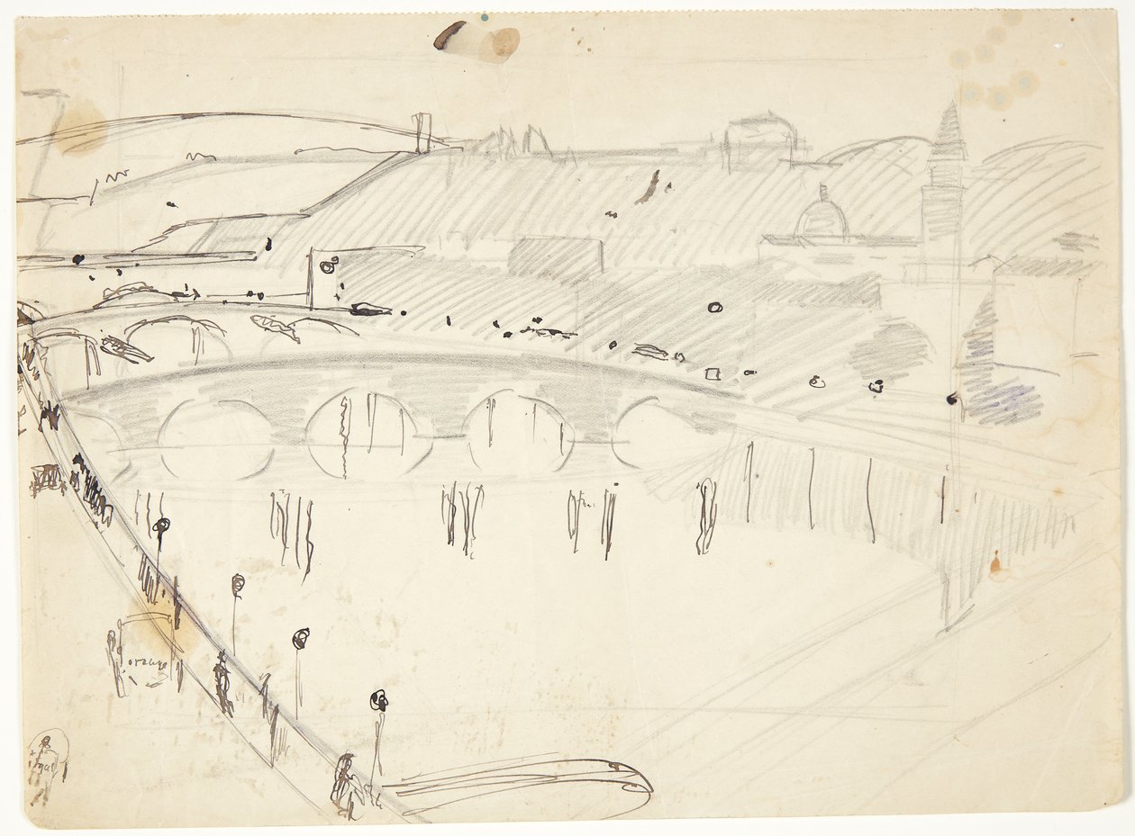 Vista desde una ventana en Lungarno sobre el río hacia Santo Spirito y las colinas de San Miniato, Florencia de Edvard Weie
