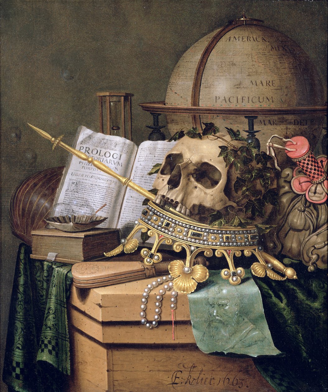 Vanitas (una naturaleza muerta alegórica) de Edwaert Colyer or Collier