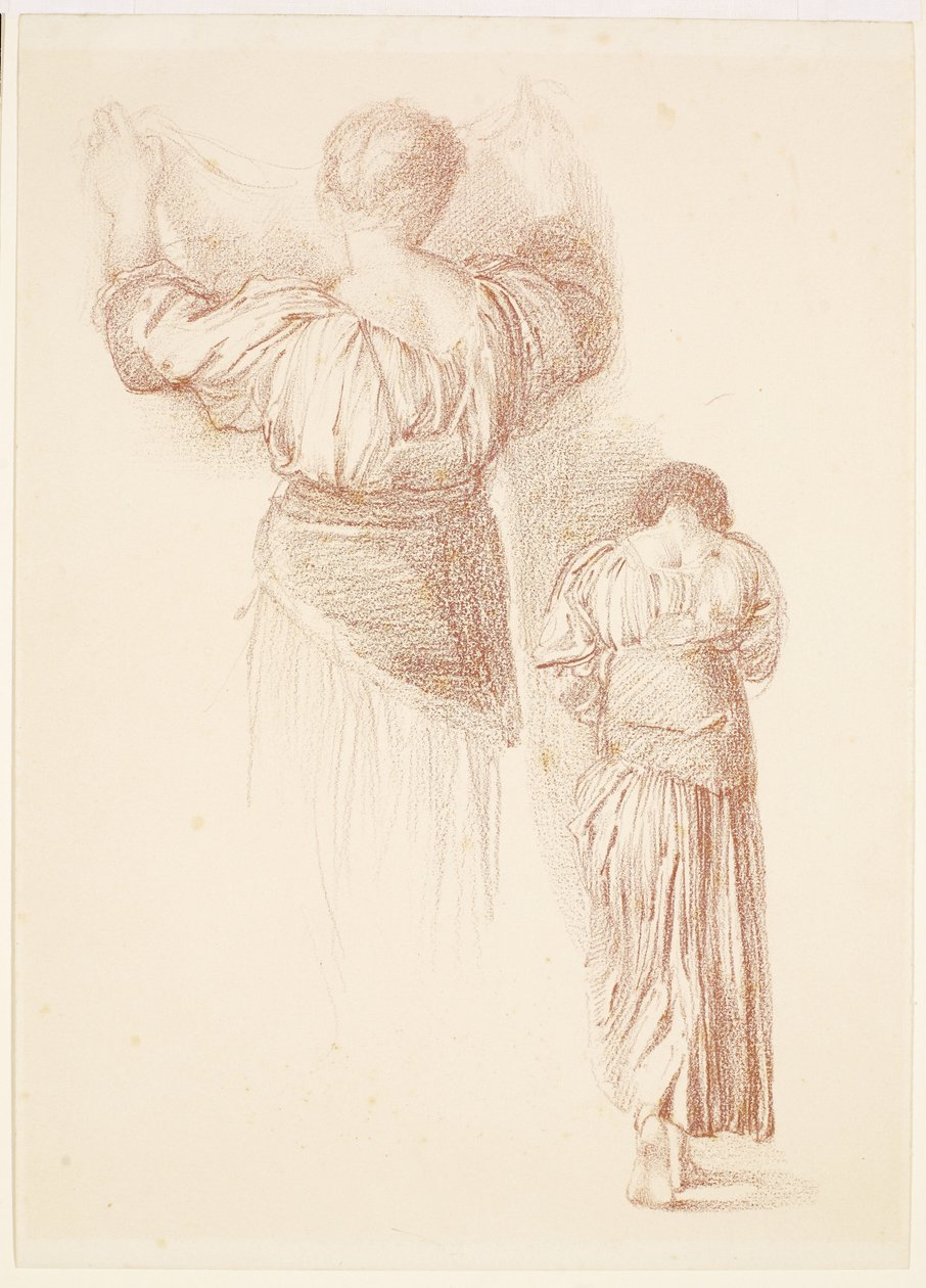 Estudios de drapeado femenino, estudios de drapeado femenino visto desde atrás de Edward Burne Jones