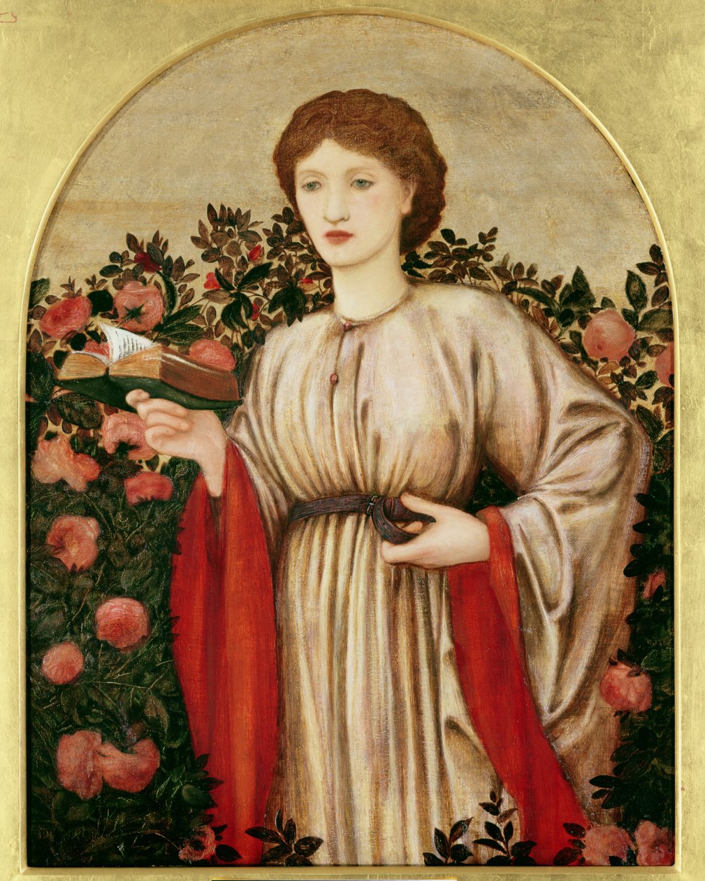 Niña con libro con rosas detrás de Edward Burne Jones