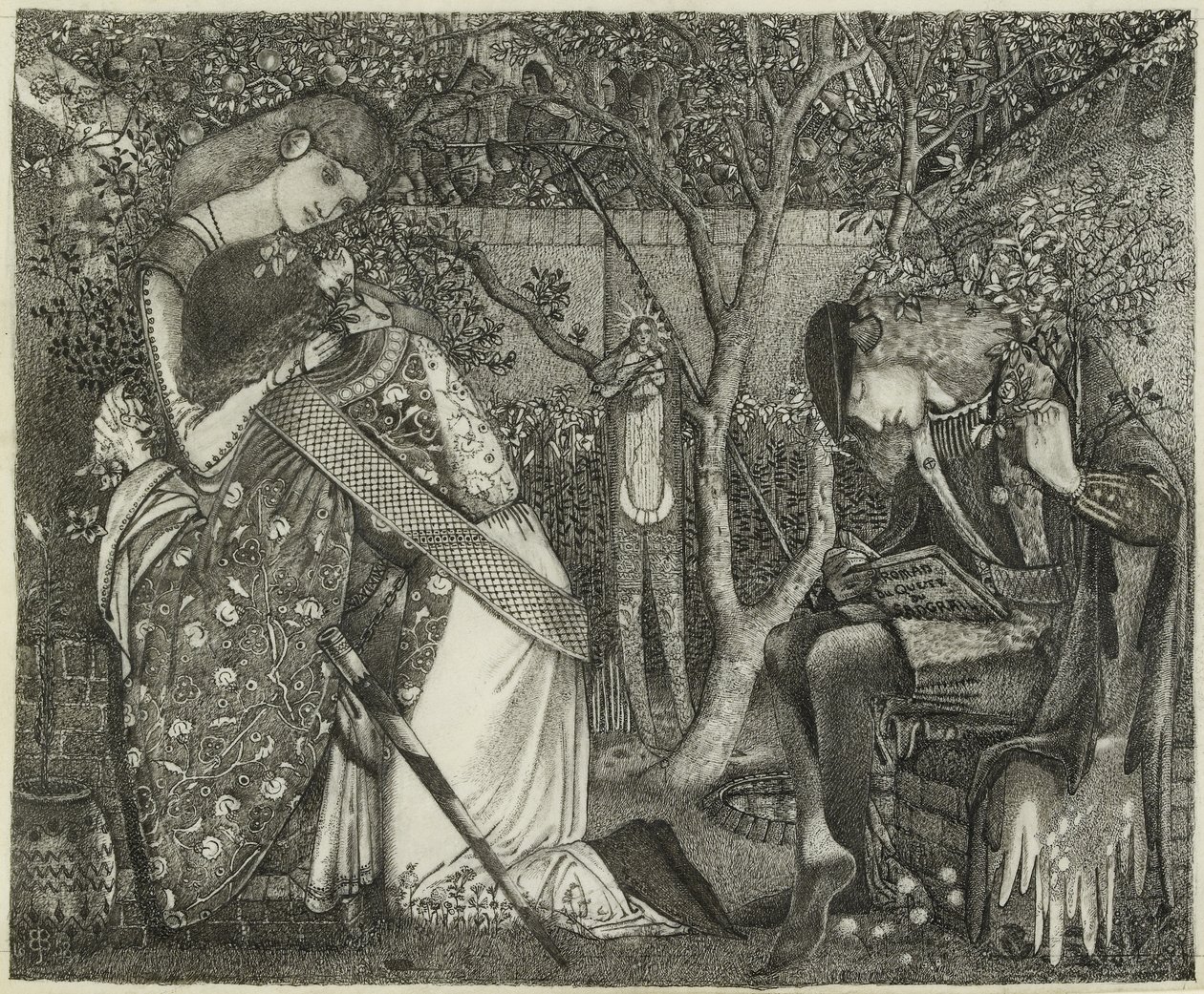 La despedida del caballero, 1858 (pluma y tinta sobre papel) de Edward Burne Jones