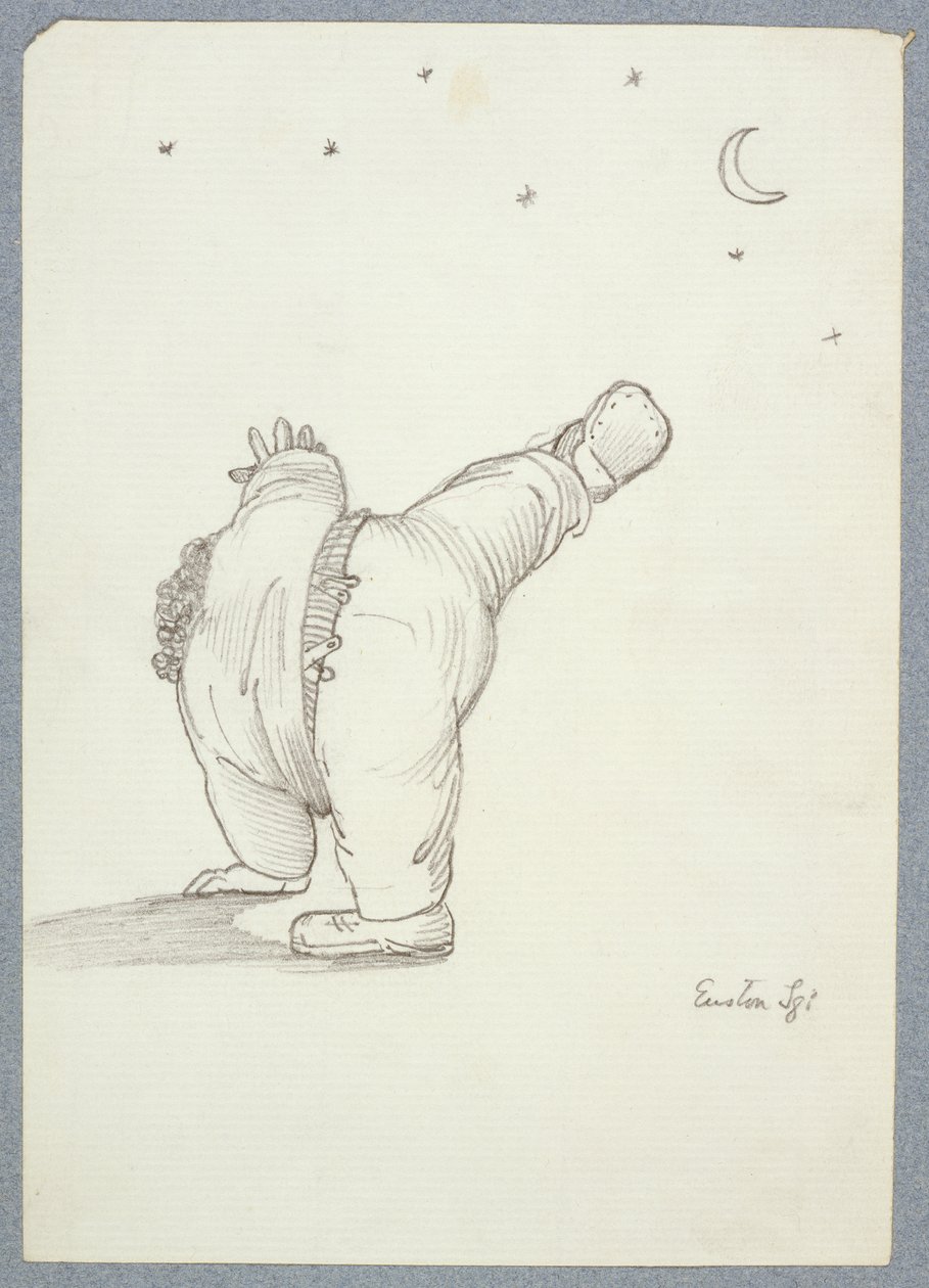 William Morris (1834-96) haciendo una voltereta, visto desde atrás por la luz de la luna y las estrellas, de un álbum de dibujos de Edward Burne Jones