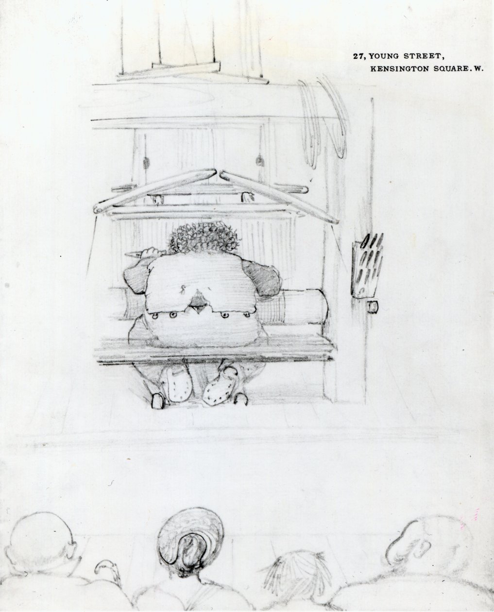 William Morris en su telar, caricatura de Edward Burne Jones