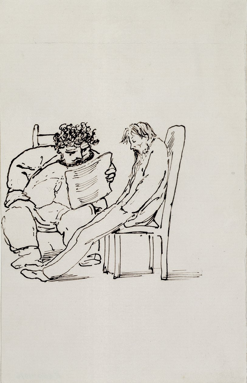 Caricatura de William Morris (1834-96) leyendo poesía a Edward Burne-Jones (1833-98) de Edward Burne Jones