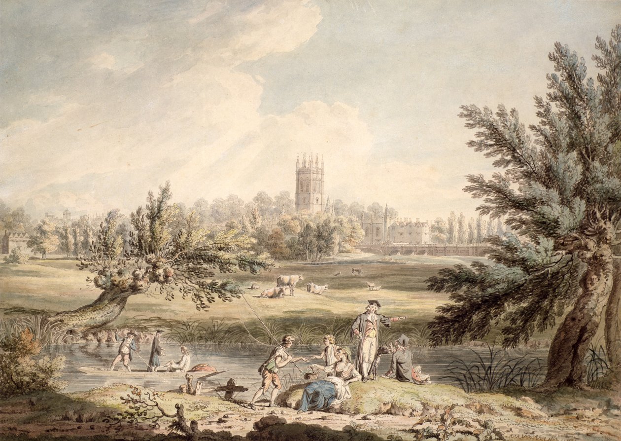 Magdalen College, Oxford, vista desde Cherwell mirando al noroeste, 1791-92 de Edward Dayes