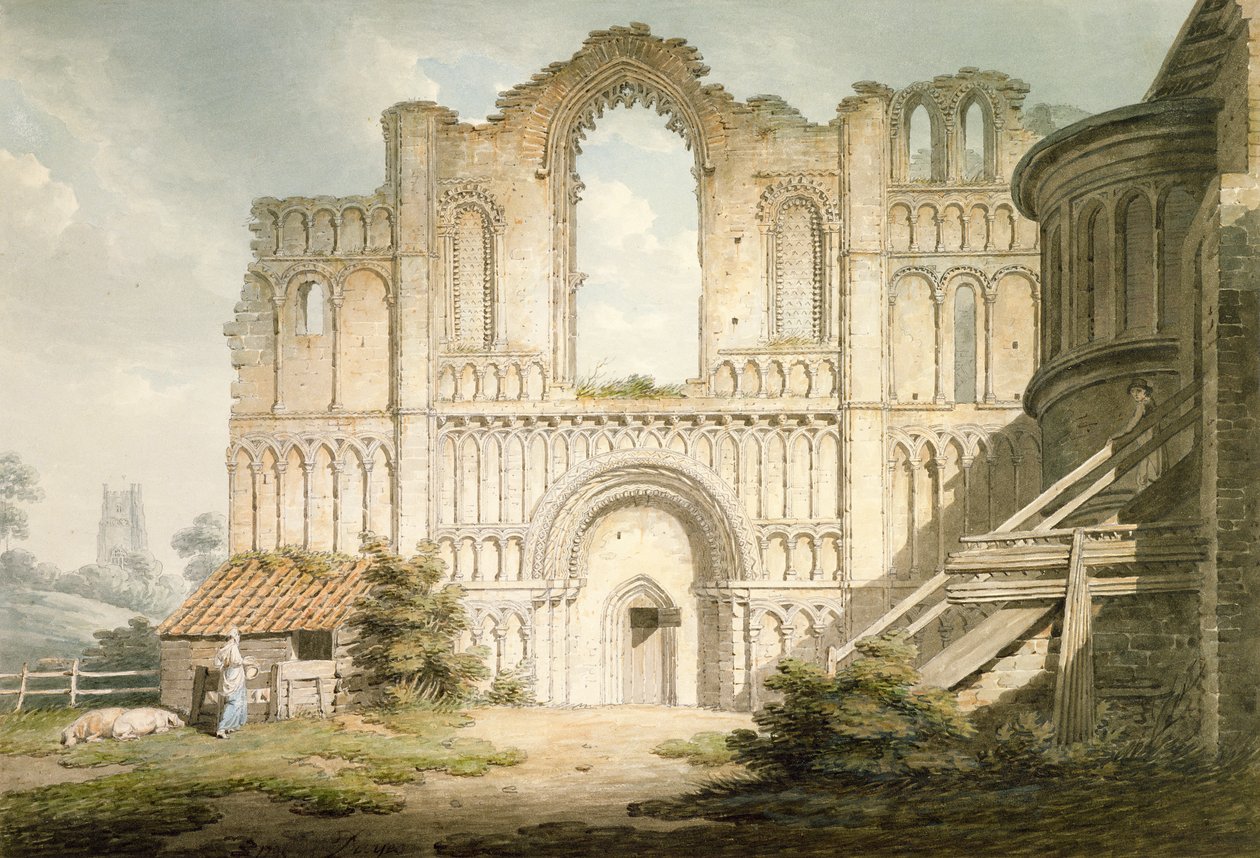 Fachada oeste de la iglesia del priorato de Castle Acre, cerca de Downham, Norfolk, 1796 de Edward Dayes