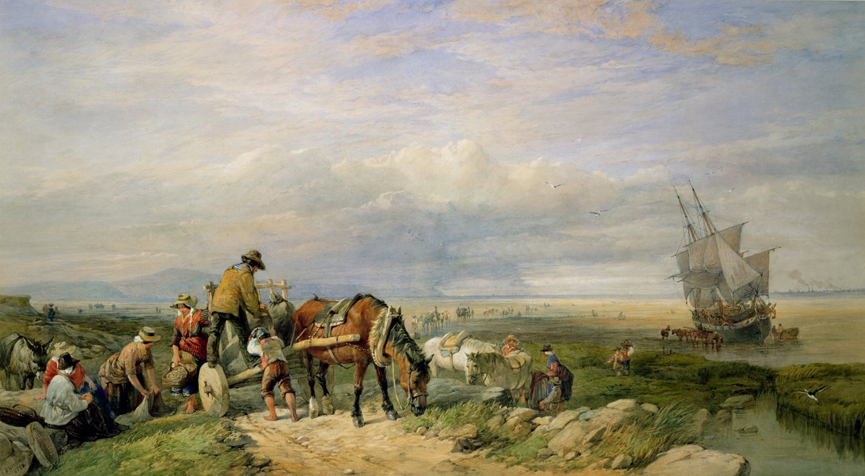 Recolectores de Berberechos, Llanrhidian Sands, West Glamorgan, en la Península de Gower de Edward Duncan