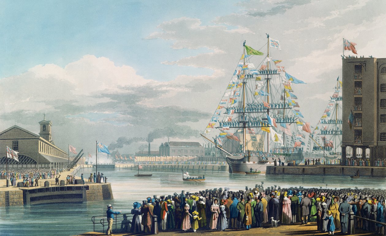 La apertura de los muelles de St. Katharine, sábado 25 de octubre de 1828 de Edward Duncan