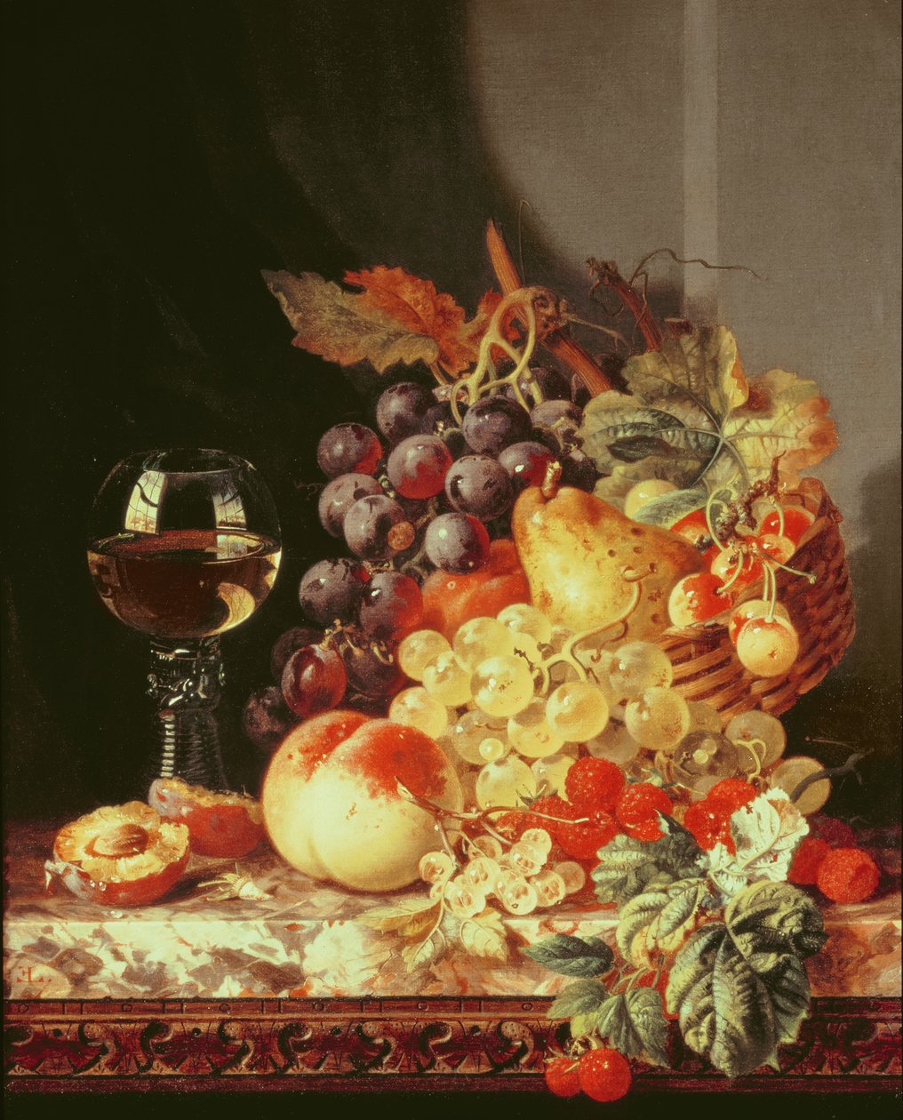 Naturaleza muerta con uvas y vino de Edward Ladell