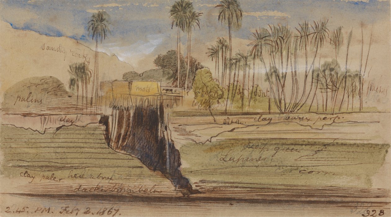 Entre Ibreem y Wady Halfeh, 2:45 pm, 2 de febrero de 1867 de Edward Lear