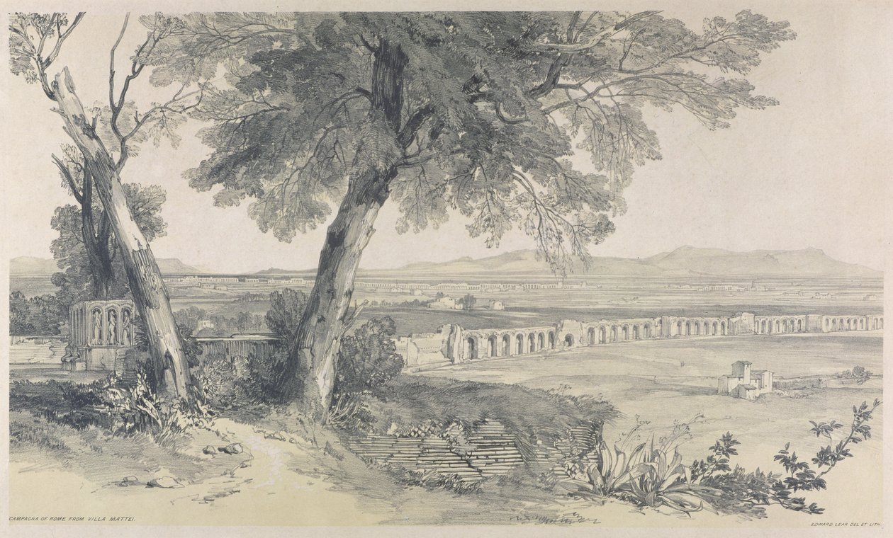 Campagna de Roma desde Villa Mattei, de Vistas en Roma y sus Alrededores, 1841 de Edward Lear