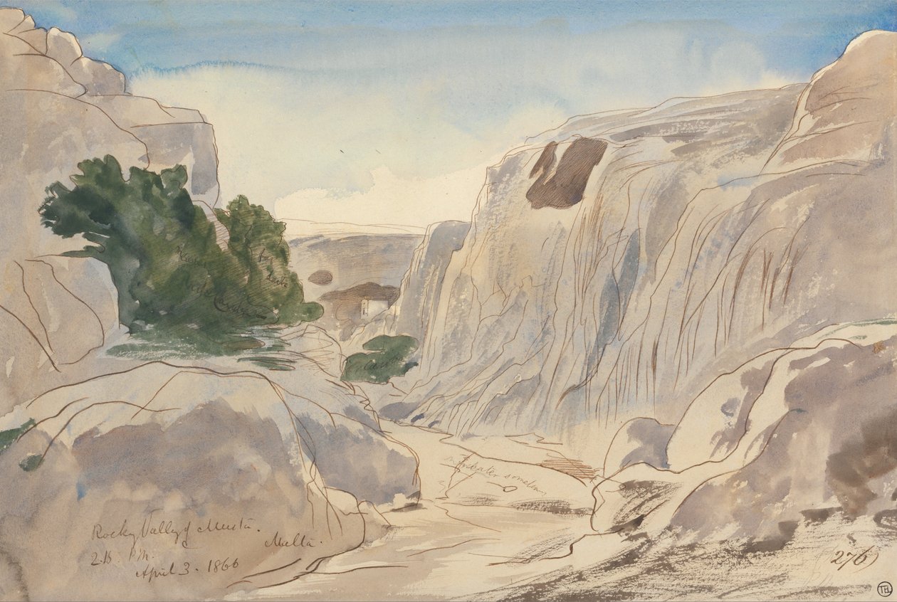 Valle rocoso de Mosta, Malta, 2-15 p.m. (3 de abril de 1866) de Edward Lear
