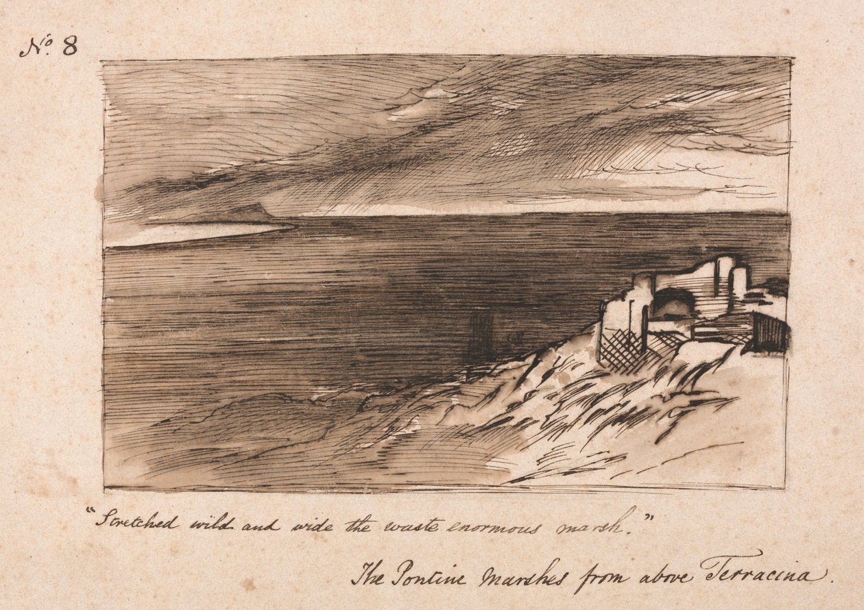 Los pantanos Pontinos sobre Terracina de Edward Lear