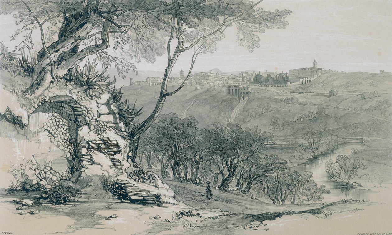 Vistas de Roma y sus Alrededores: Tívoli con la Villa de Mecenas de Edward Lear