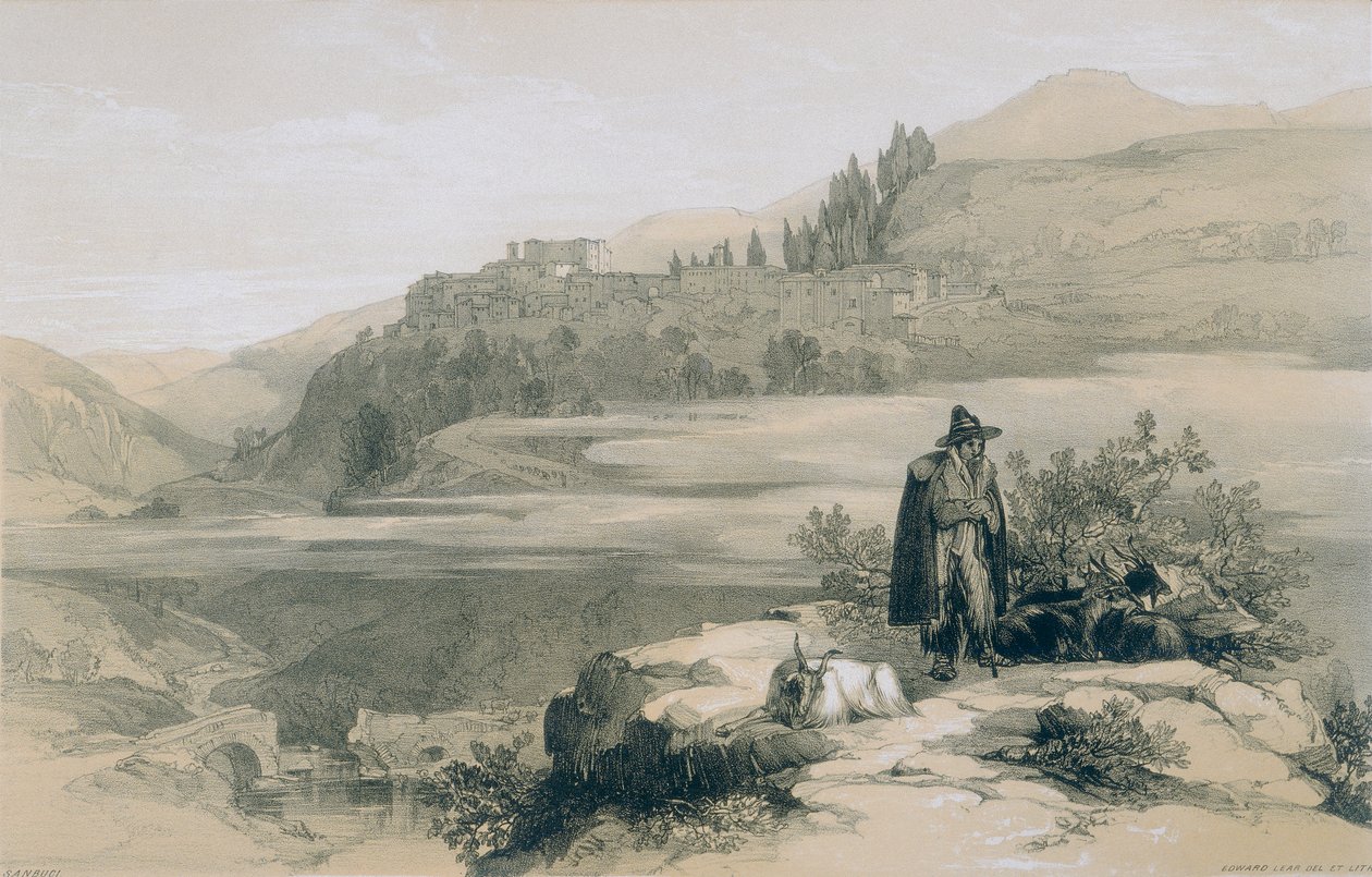 Vistas de Roma y sus Alrededores: Pueblo y Castillo de San Buci de Edward Lear