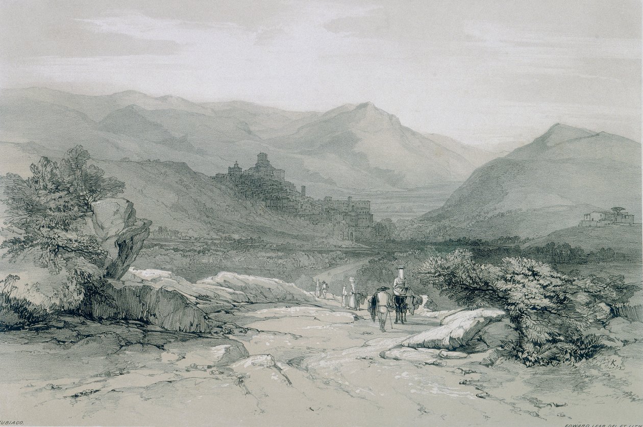 Vistas de Roma y sus Alrededores: Pueblo y Valle de Subiaco de Edward Lear