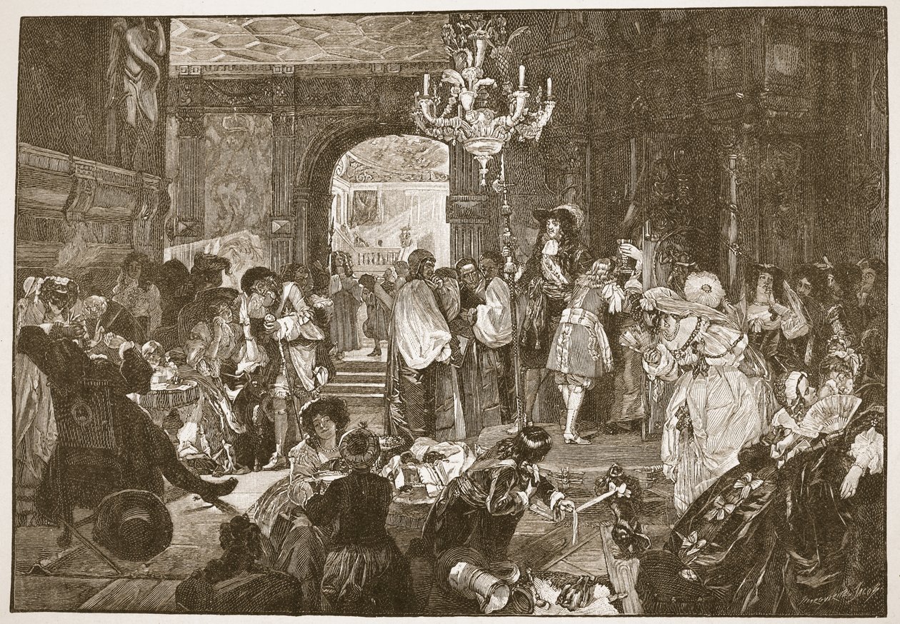 La antecámara, Whitehall, durante los últimos momentos de Carlos II, ilustración de 