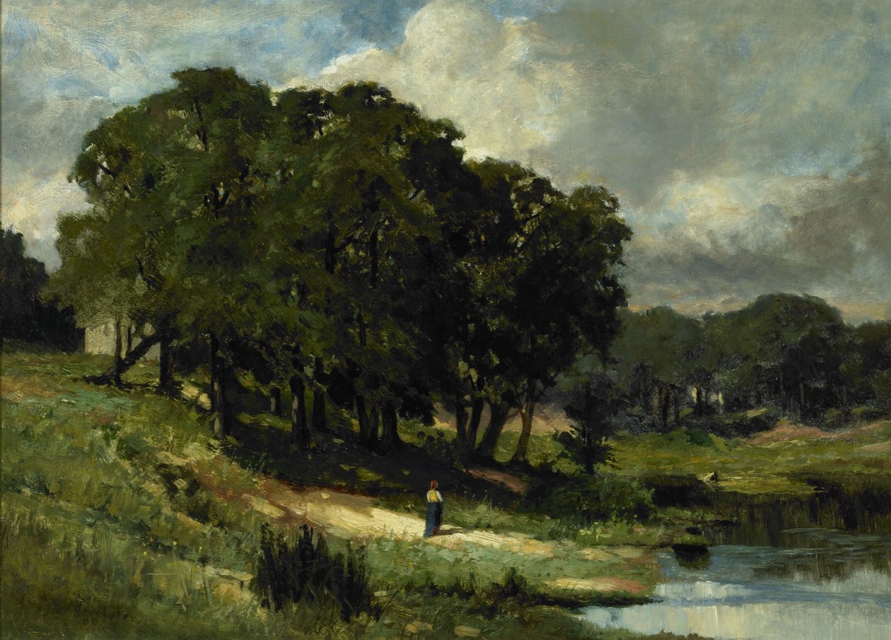 Mujer de pie cerca de un estanque de Edward Mitchell Bannister