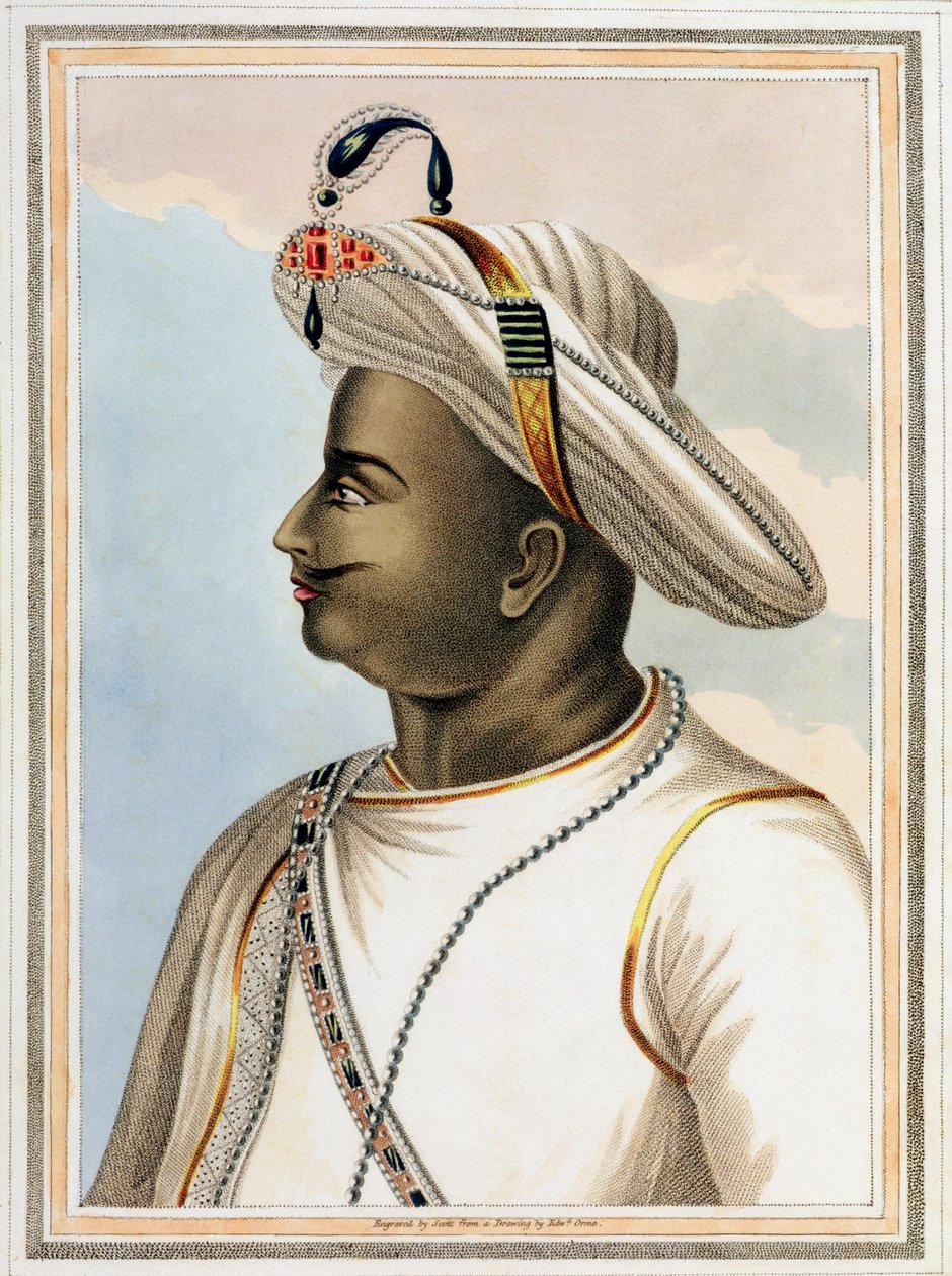 Tipu Sultán (1749-99) placa de Paisajes Pintorescos en el Reino de Mysore, grabado por Edmund Scott (1758-1810) 1805 de Edward Orme